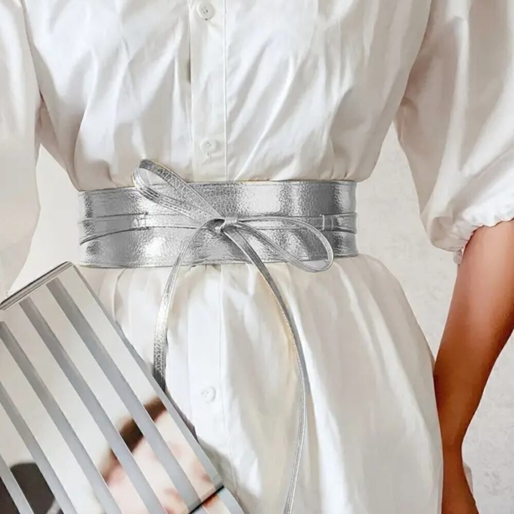 Fashionable Boho Vegan Leather Belt Wide Corset Style with Bow Tie Accent Red